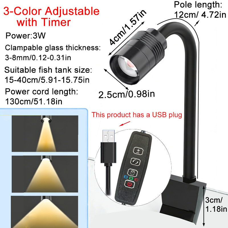 Aquarium Fish Light Lamp - USB 3W South American Aquarium Spotlight